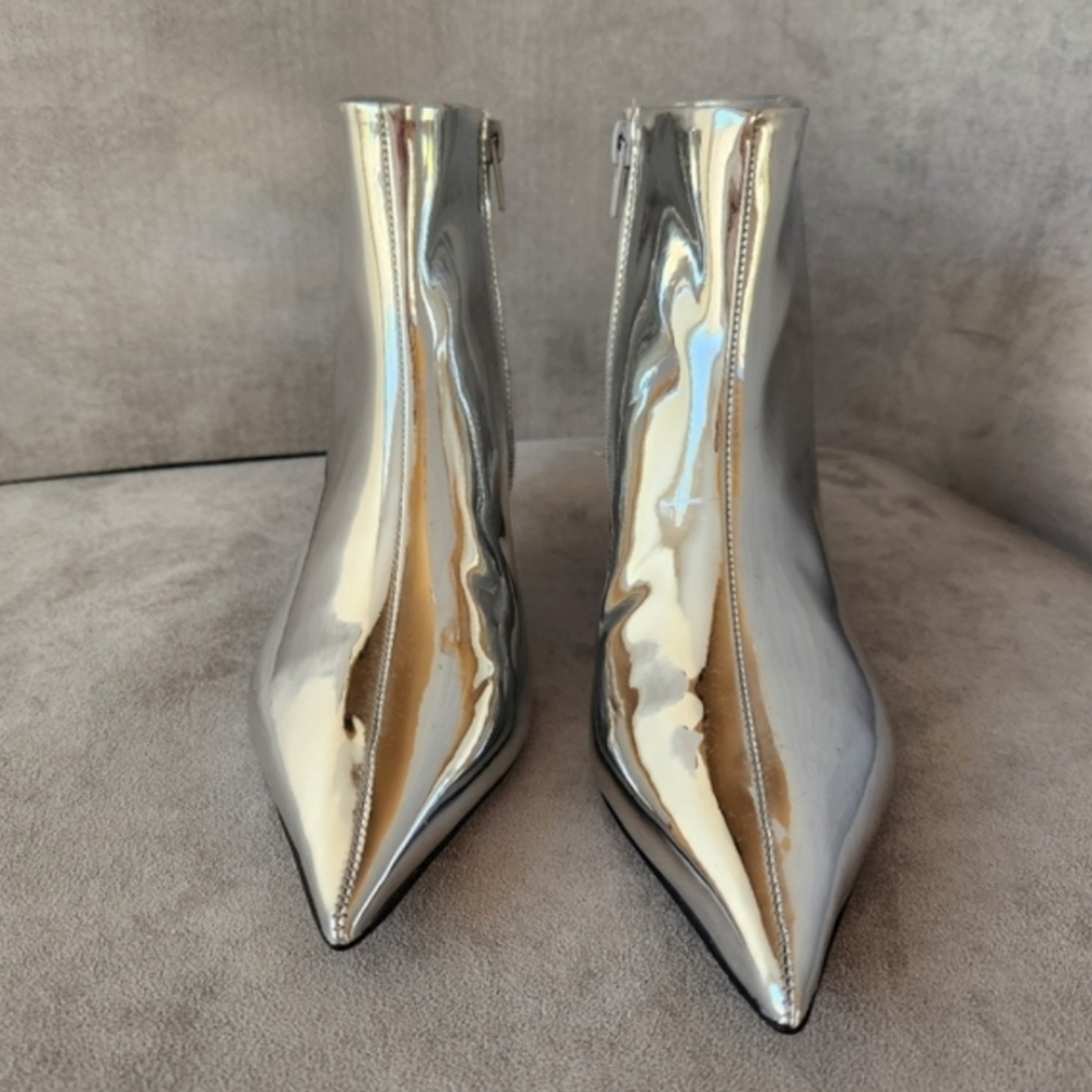 Gianni Bini Booties 6 Silver Mirror Georgina Kitten Heels Pointed Toe New $140